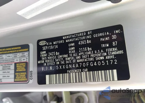 2015 Kia Optima Ex z USA, uszkodzony, nr VIN 5XXGN4A70FG405172